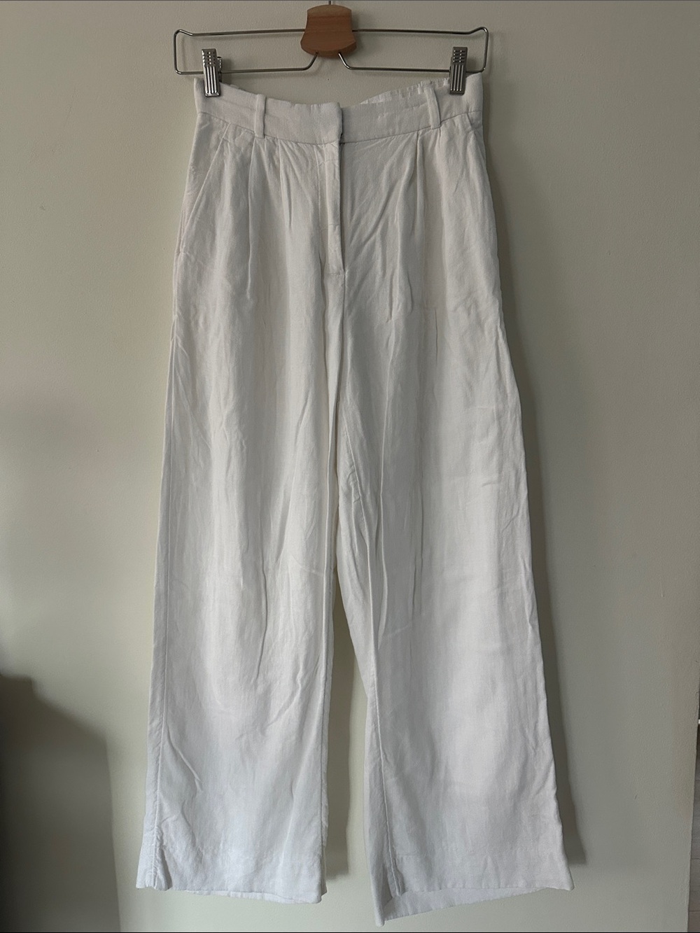 Abercrombie & Fitch Women’s Linen-Blend Wide Leg Pants in White 25/0s